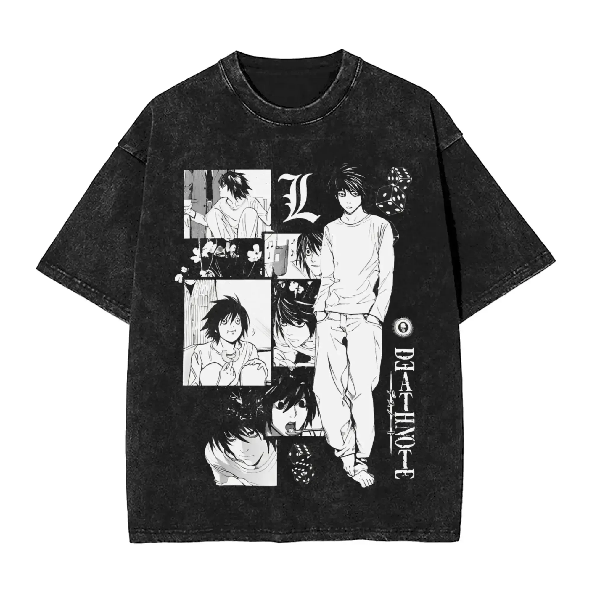 Herren Damen Kleidung Manga DEATH NOTE T-Shirts L Lawliet Grafik-Print T-Shirts Gewaschene Oversize T-Shirts Kurzarm Baumwolle Weiches T-Shirt