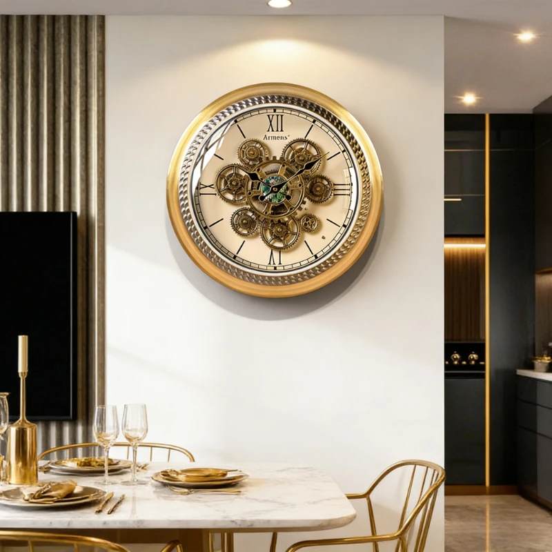 

Gear Machinery Decorative Wall Clock Living Room Luxury Art Mute Digital Clock European Style Retro Quartz Clock Home Decor
