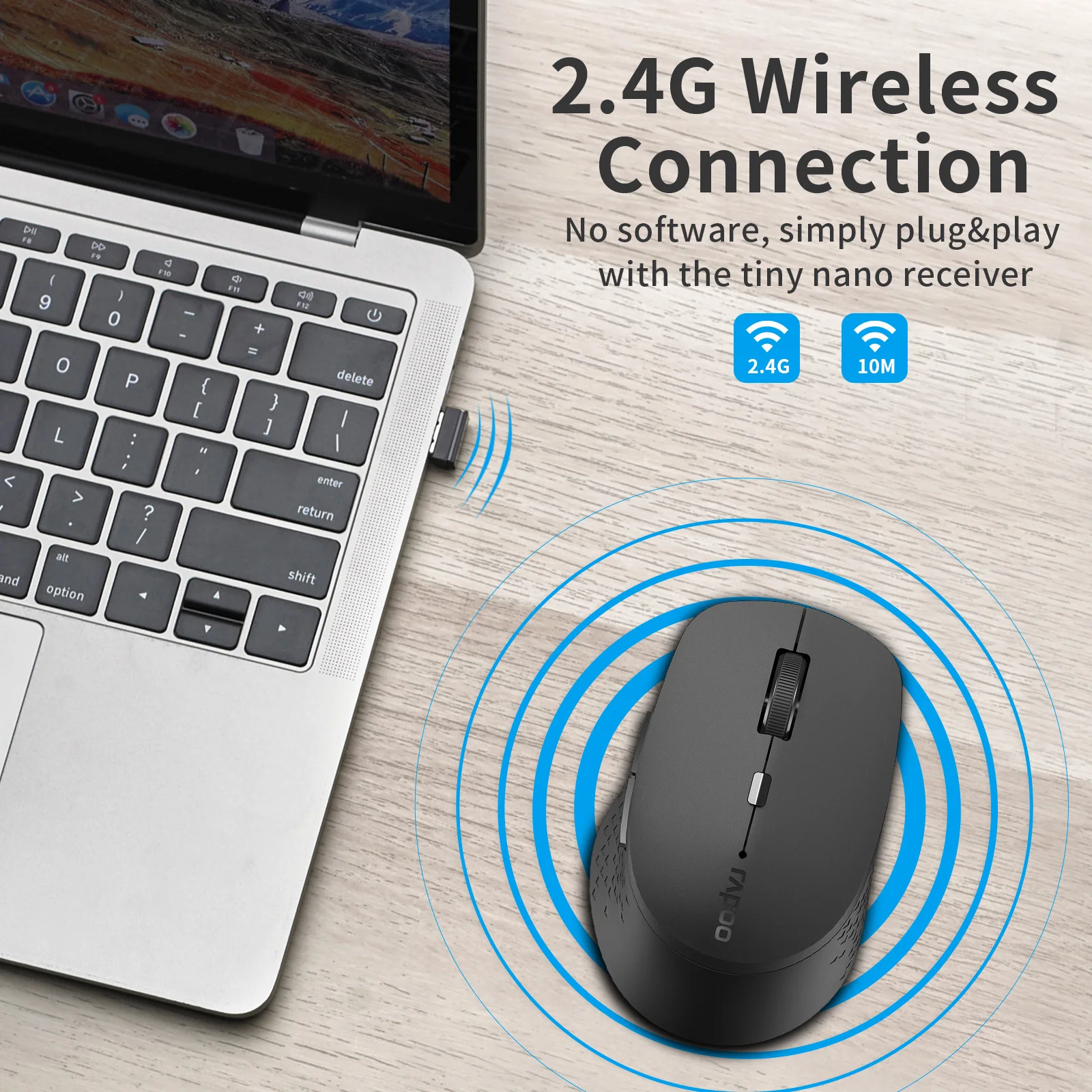 Rapoo M300G Silent Wireless Mouse Multi-mode Bluetooth Mouse Portable Optical Mice with Ergonomic Design Support up to 3 Devices