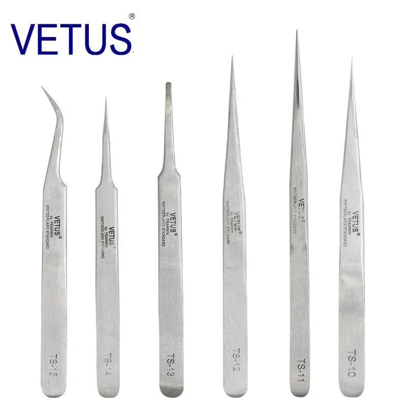 VETUS TS 시리즈 스테인레스 스틸 산업용 정전기 방지 핀셋, 시계 제조 업체 수리 도구, 보안 라벨 포함, 1 개