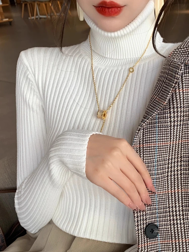 2026 Autumn Winter Thick Turtleneck Sweater Casual Slim Knitted Pullover Base Sweater Korean Style Simple Base Layer Warm Tops