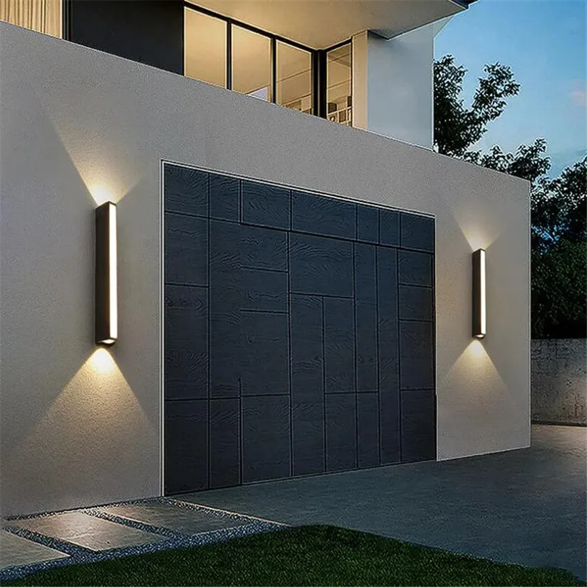 Lámparas de pared impermeables para exteriores, tira de luces LED de aluminio, lámpara de pared negra, accesorios de iluminación para exteriores,