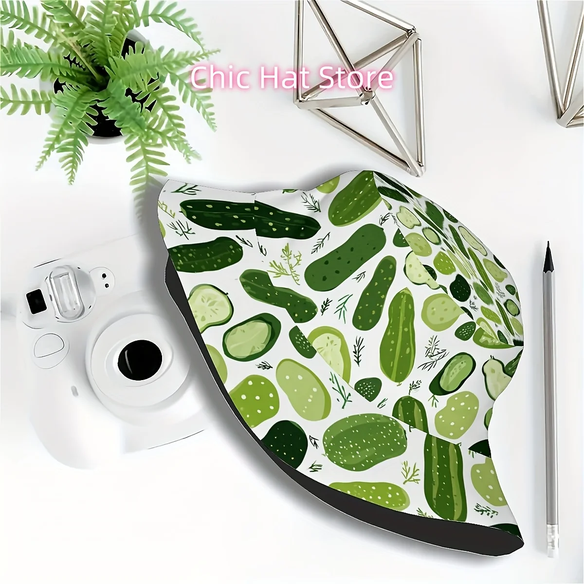 1pc with a Cucumber Design Unisex Printed Bucket Hat, a Fashionable Accessory with a Playful Character, Perfect for Outdoor Acti
