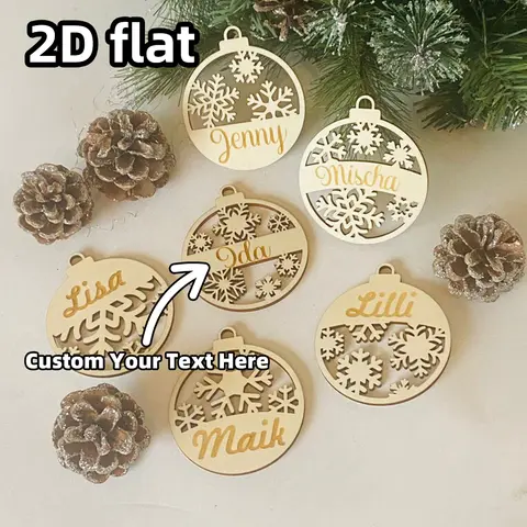 Personalized Wooden Christmas Ball Ornament 1PC, Custom Name Decoration with Snowflakes, Wooden Christmas Tree Hanging