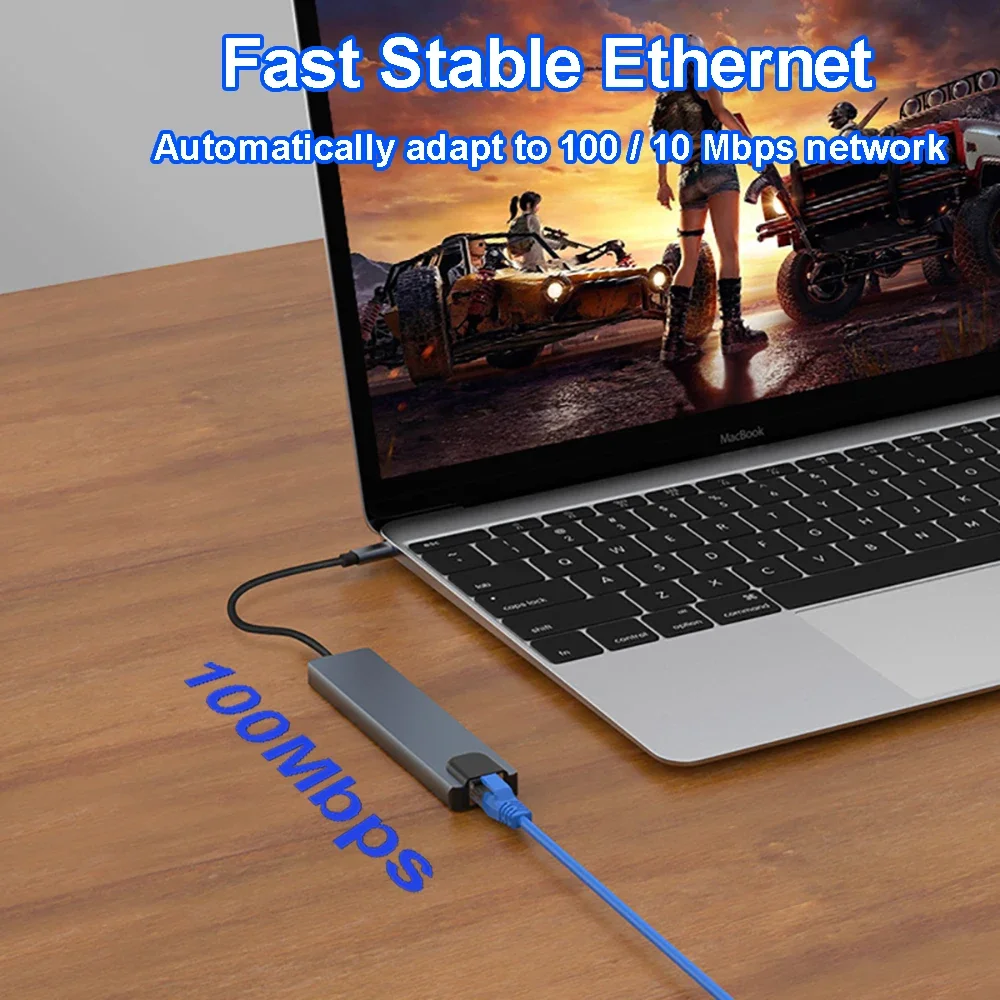 8 منافذ USB C محطة إرساء TYPE-C HUB USB C إلى 4K HDMI محول USB 3.0 محاور 5Gbps عالية السرعة 100Mbps RJ45 لأجهزة الكمبيوتر المحمول ماك بوك
