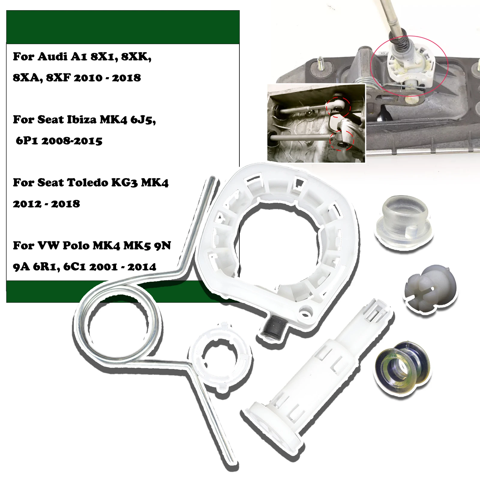 

For VW Polo Seat Ibiza Toledo KG3 Audi A1 Upgrade Manual Gear Box Shift Lever Selector Socket Spring Bearing Shell Bushing Set