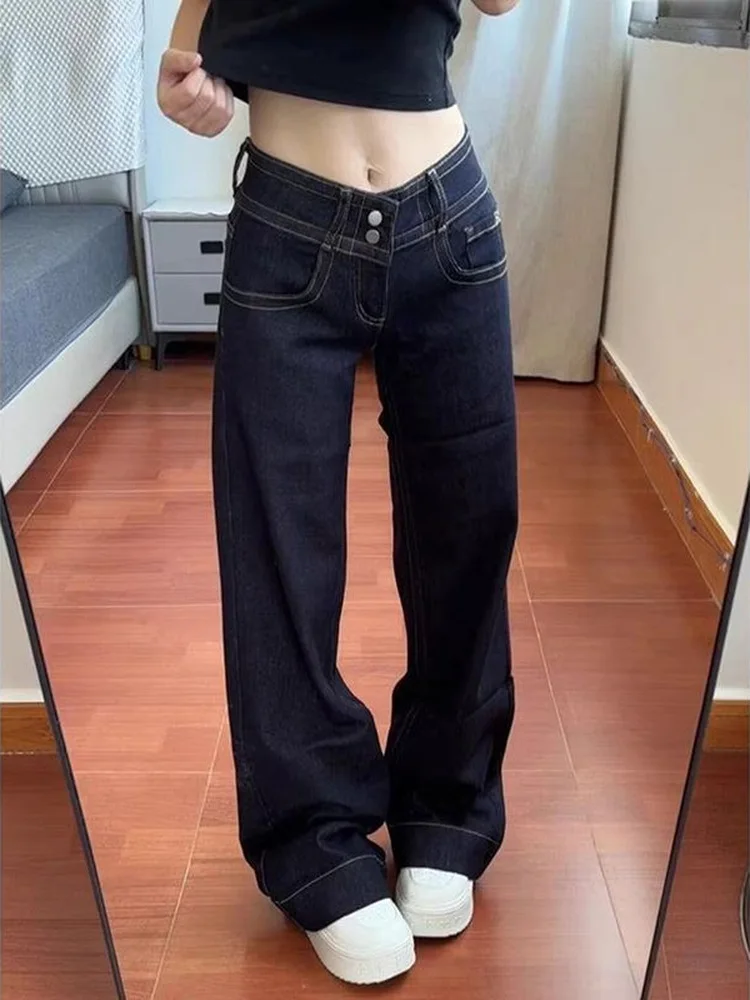 

Deep Blue Original Color Low Waist Bell Bottom Jeans Women's 2026 New American Small Size Straight Leg Bell Pants