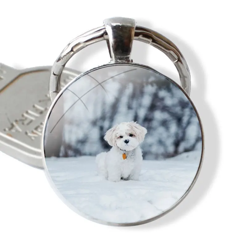 My Maltese Dog 25mm Glass Cabohcon Keychain Key Rings for Women Men Jewelry Gift