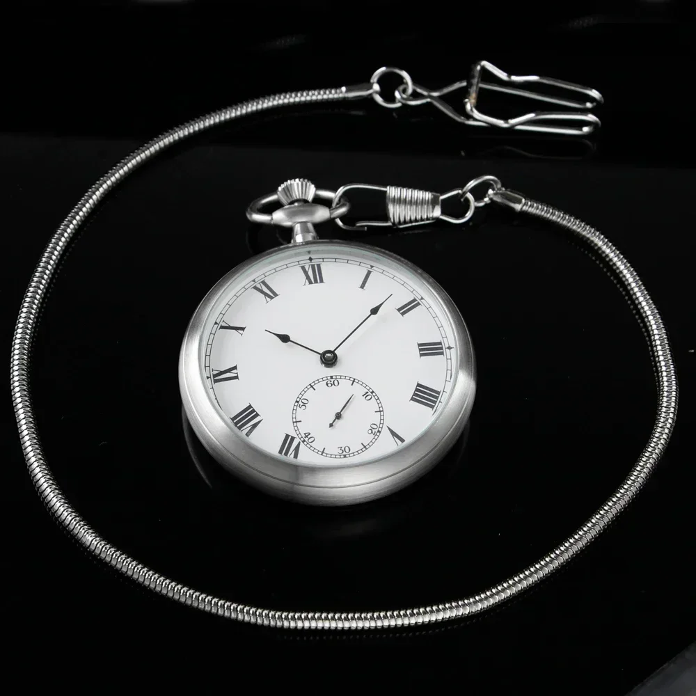 

High Quality Luxury Smooth Stainless Full Steel Mechanical Pocket Watch Wind Up Sub-dial Skeleton Vintage Antique Clock