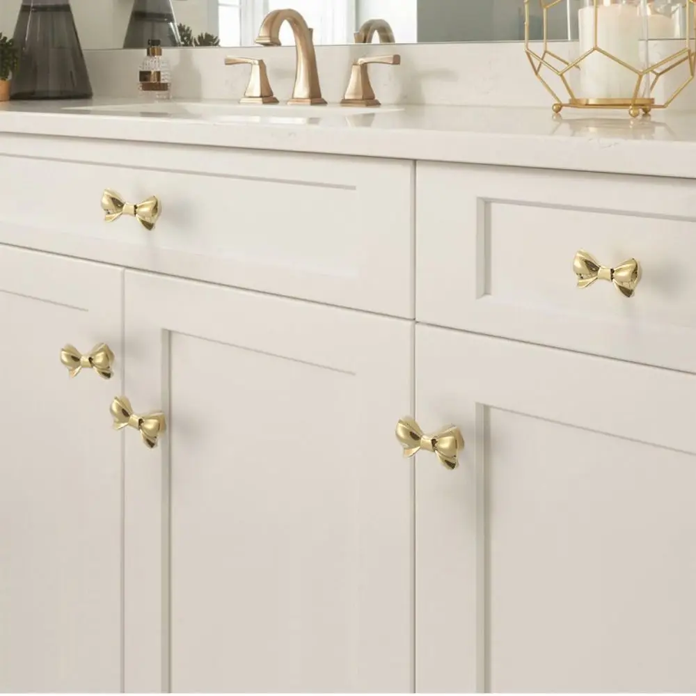 Retro Bow Tie Brass Handle Vintage Furniture Hardware Cabinet Door Knobs Gold Single Hole Wardrobe Drawer Pulls Cupboard