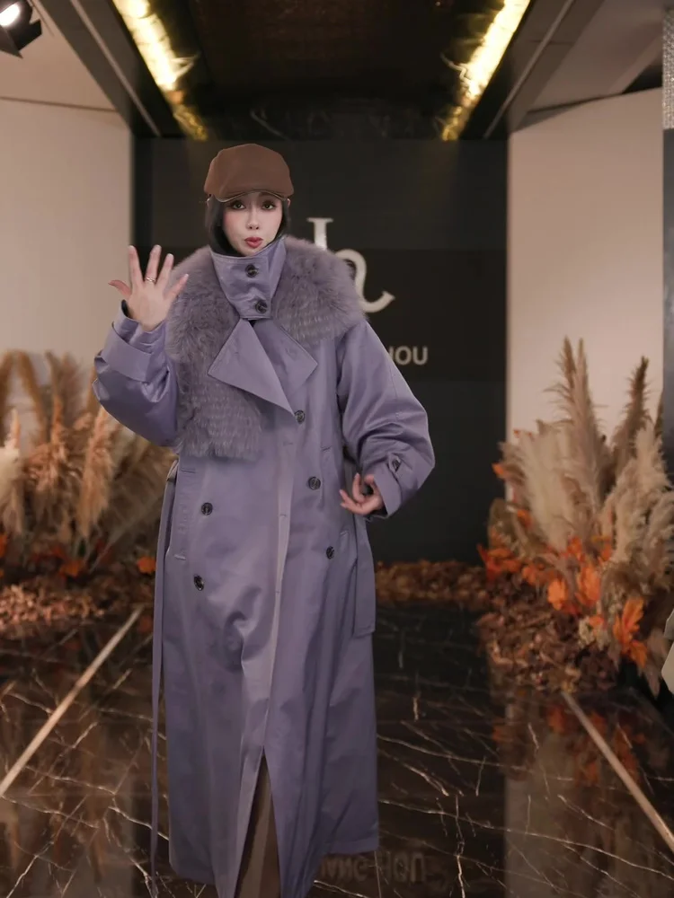 

Retro Sli Slimming Knee-Length Coat Thiened Cotton Pure Color Trendy Windbreaker Korean Sle Long Sve Double Button