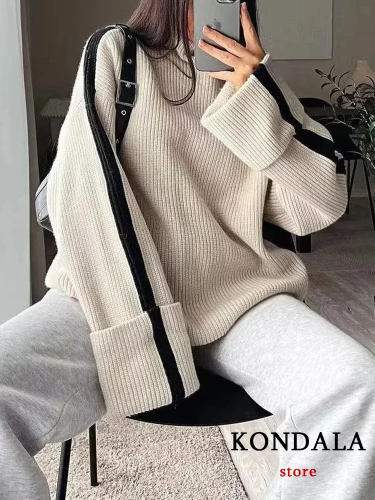 KONDALA Vintage Casual Chic donna dolcevita maglione manica lunga pullover lavorati a maglia allentati maglione moda 2023 autunno inverno top