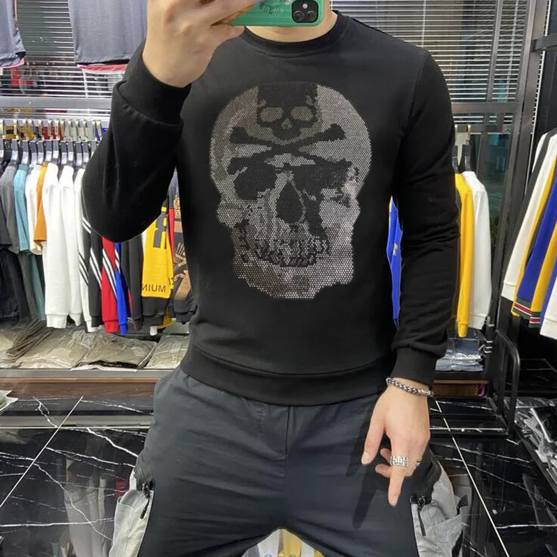 New Brand Sweatshirt Men's Casual Hoodies Autumn Men Long Sleeve Hot Drill Clothes Top Quality Rhinestones  039