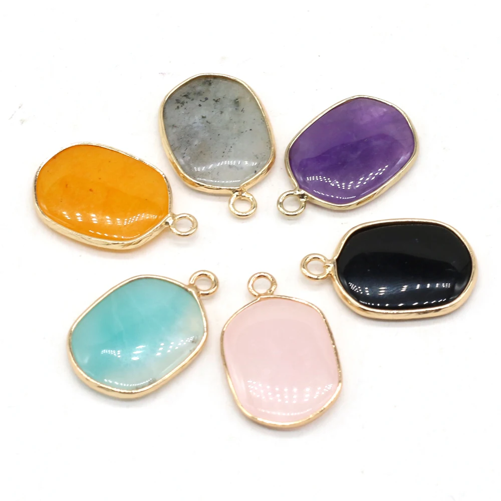 25x16mm Oval Shaped Gold Color Wrapped Pendant Natural Stone Crystal Agate Charms for Jewelry Making DIY Necklace Accessories