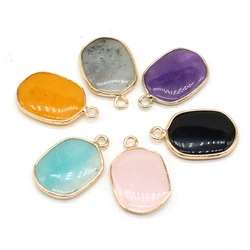 25x16mm Oval Shaped Gold Color Wrapped Pendant Natural Stone Crystal Agate Charms for Jewelry Making DIY Necklace Accessories