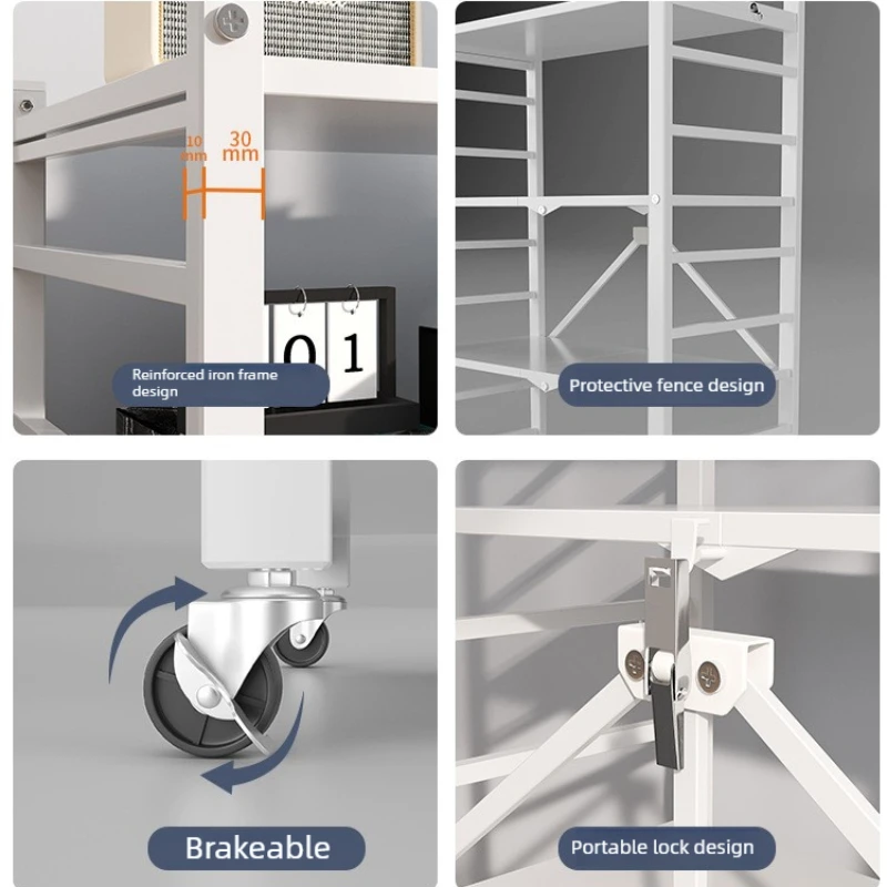Thick carbon steel folding storage rack, multi-layer storage rack for kitchen cookware and tableware, 360 ° movable pulley