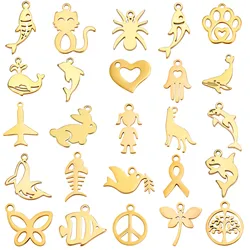 COOLTIME 5pcs/Lot Stainless Steel Charms Animal Cat Whale Fish tail For DIY Necklace Pendant Jewelry Accessories Wholesale