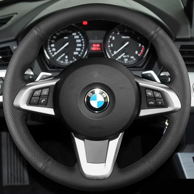 

100% подходит для BMW Z4 E89 2009-2014, автозапчасти, сделай сам, сшитый вручную черный из натуральной кожи, износостойкий чехол на руль автомобиля