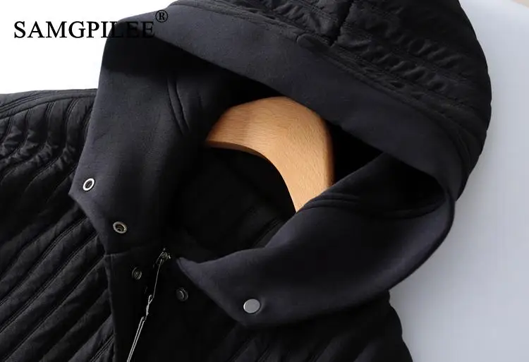 European Station Winter Coat For Women 2024 Thick Quilted Hooded Vertical Pattern Loose Ladies Windbreaker Cotton Long Padded