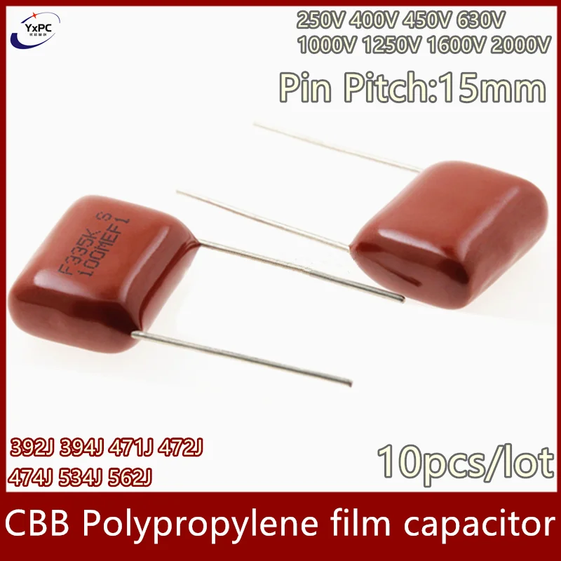 10 Buah Kapasitor Film Polipropilena CBB 250V 400V 450V 630V 1000V 1250V 1600V 2000V 222J 224J 225J 272J 274J 331J 332J 334J 391J