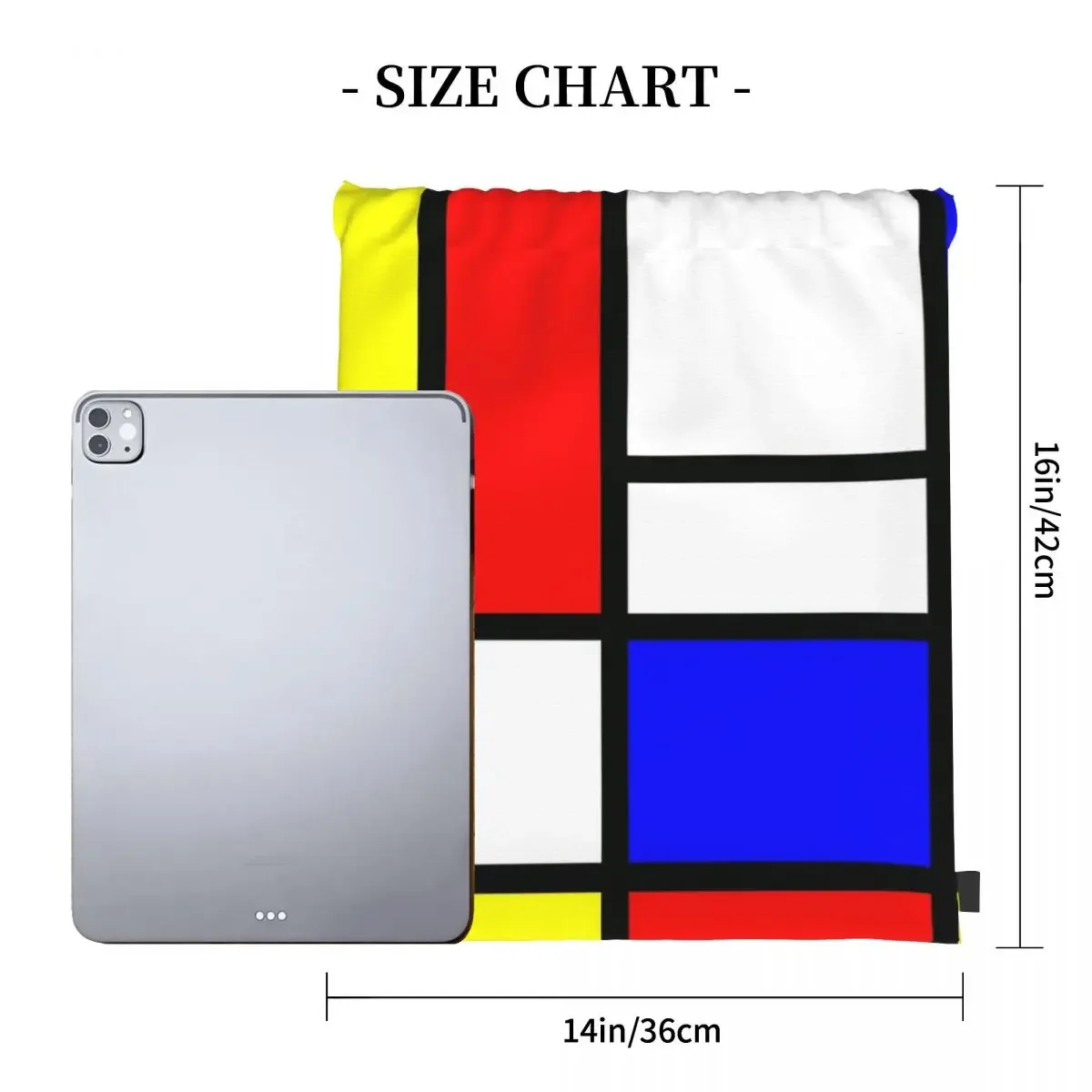 Piet Mondrian "Composition 2" Color Block Backpack Portable Drawstring Bag Drawstring Bundle Pocket Sport Bag BookBag For Travel