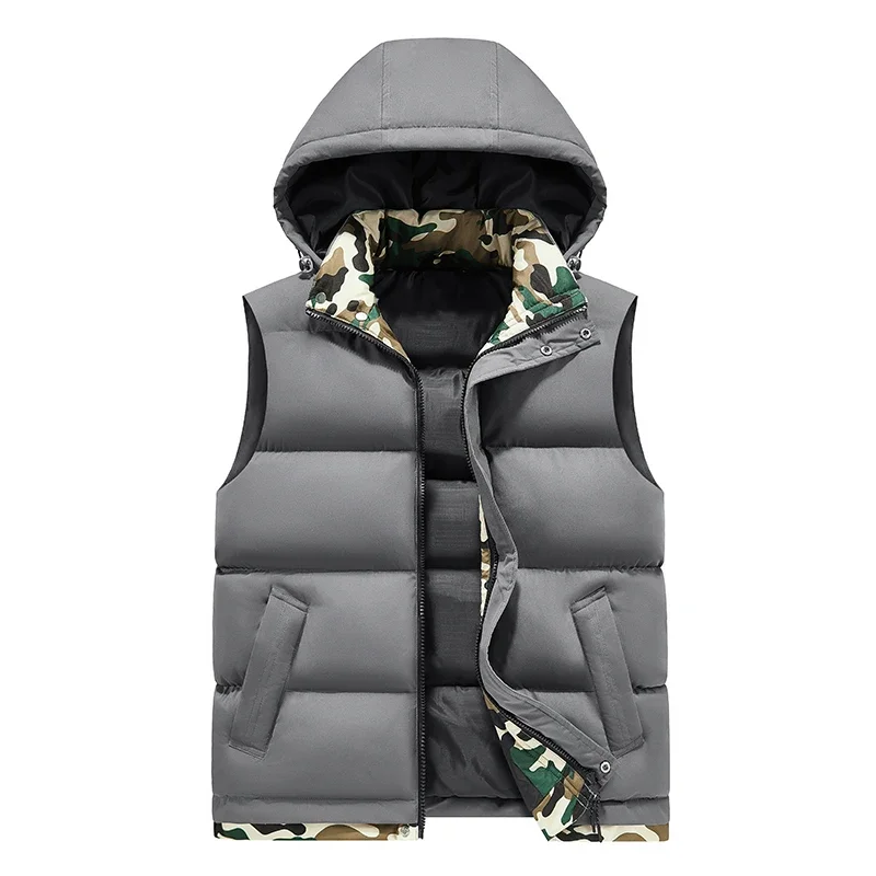 

Autumn Winter Sleeveless Outdoor Casual Warm Fashion Waistcoat Fleece Thicken Windbreaker Vest Jacket Coat Men Detachable Hoodie
