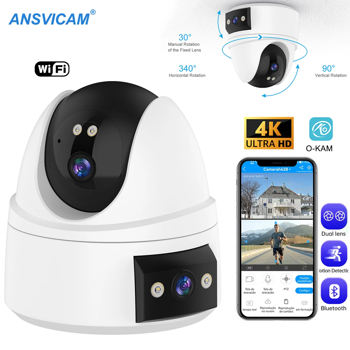 

Dual-Lens Dual-Screen 8MP 4K PTZ Security Camera - Outdoor WiFi IP Cam with AI Human Detection, Wireless CCTV Surveillance