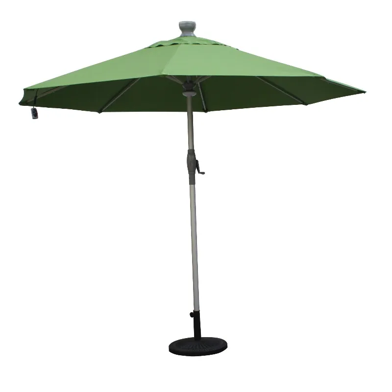 Deluxe 3M Round Solar Powered LED Light Sun Umbrella Automatic Opening/Closing Aluminum Frame Outdoor Garden Parasol for Hotels
