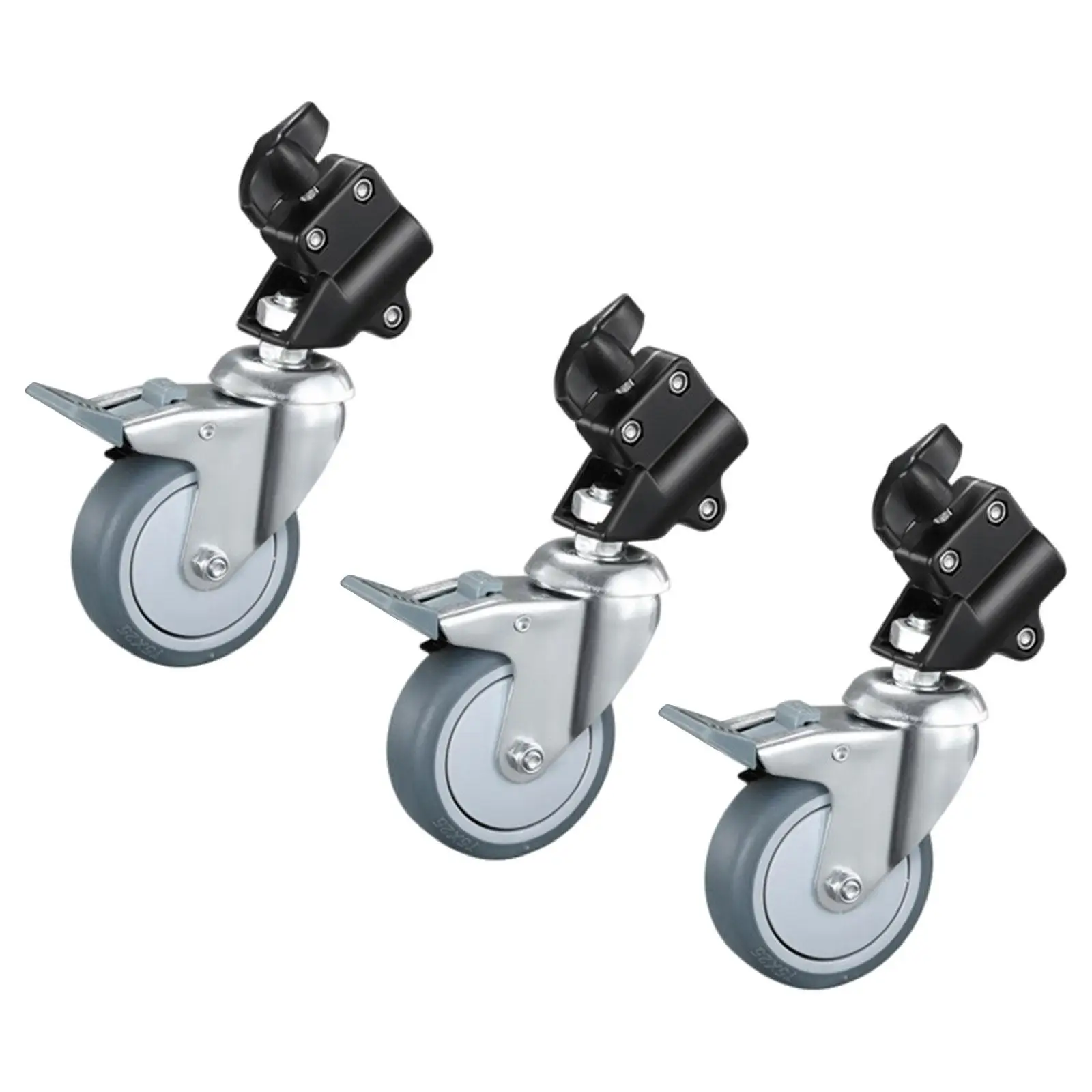 3 Pieces Photography Light Stand Wheels Swivel Caster Flexible Smooth with Brake Moving Rolling Wheels for Photo Studio Video