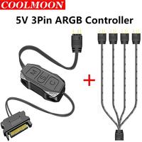 COOLMOON AR-1 RGB Controller Cable 5V 3 Pin 3pin to SATA ARGB Mini Controller HUB Adapter for PC Case Cooling Fan Light Strip