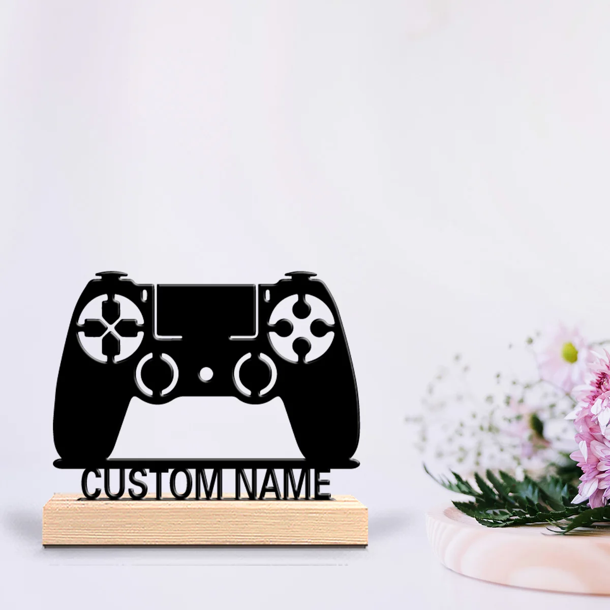 1pc Abstract gamepad Customized Name Tin Statue Metal Ornament With Wood Base Iron Statue With Wood BaseFor Home Decor