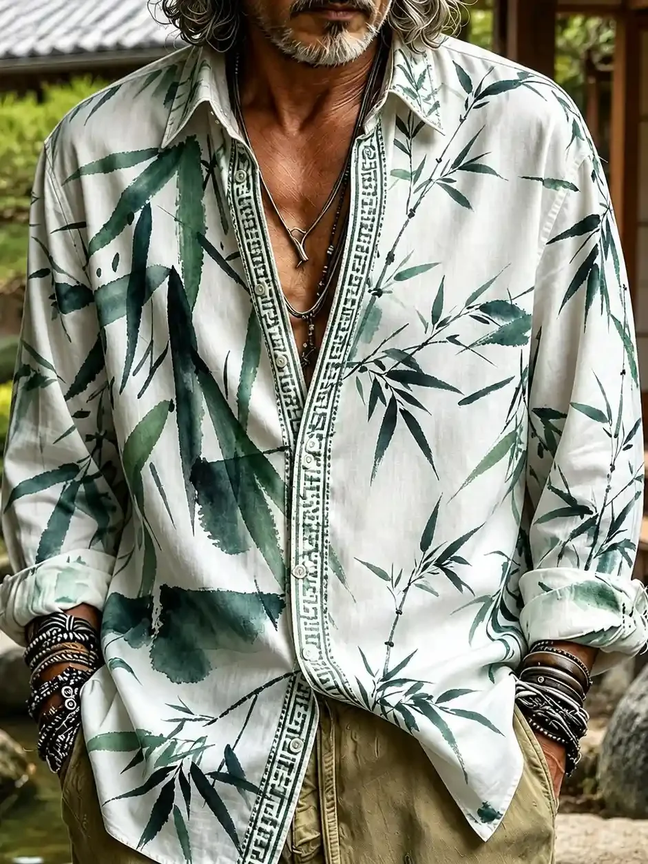 Spring/Autumn New Arrival Men's Long-Sleeve Printed Shirt Modern Chinese-Style Slim-Fit Turn-Down Collar Shirt Casual Clothing