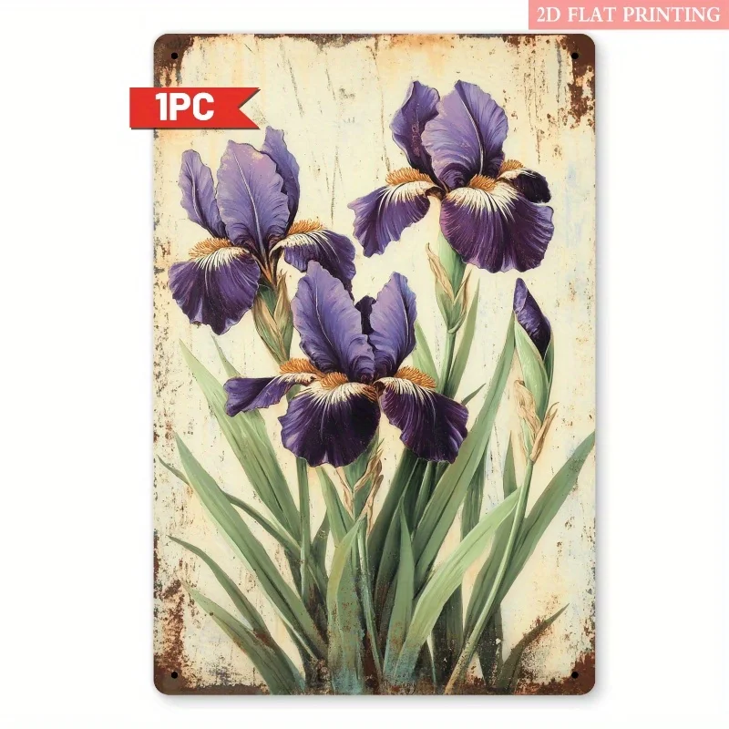 Vintage Purple Iris Metal Sign Iron 8x12 Inch Retro Wall Decor Plaque Tin Plate For Bedroom Bathroom