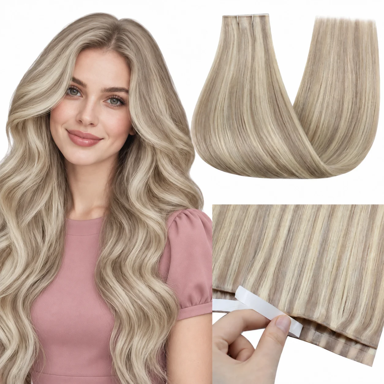VeSunny Genius Tape in Weft Hair Extensions Remy Human Hair Wide Tape Weft 50G One Piece Long Natural Soft Hair