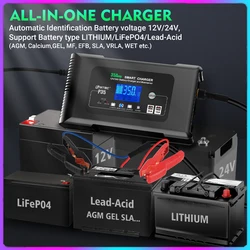 HTRC P35 35A 12V 24V Car Smart Battery Charger for Auto Moto Truck Motorcycle AGM Lead Acid PB GEL LCD Display LargePowerChanger