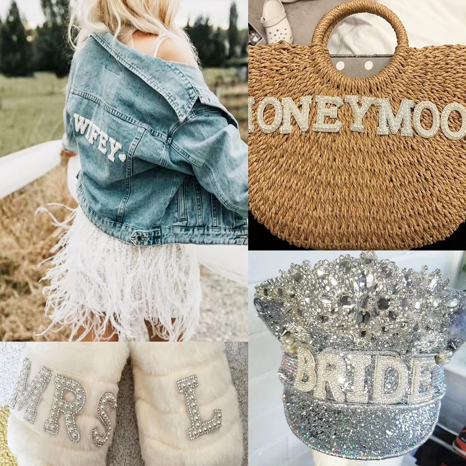 26pcs A-Z Glitter Pearls Rhinestone Letter Patches Repair Embroidered Sew on Appliques, Patches for DIY Clothes Bags Hats