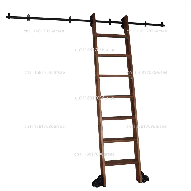 Wall Mount Adjustable Attic Library Ladder Black Carbon Steel Track Mobile Step Stair For Bookcase Household Indoor Access Tool