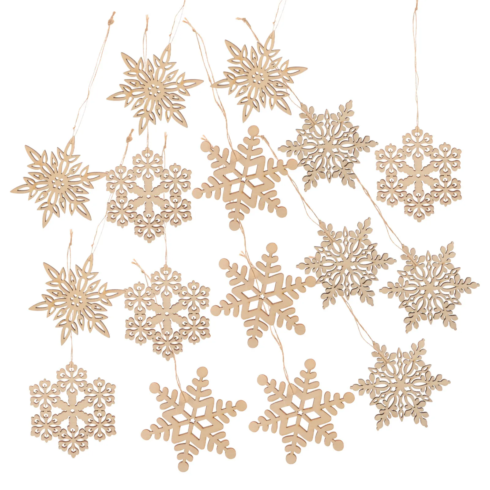 40Pcs Blank Wooden Xmas Pendant Snowflake Shape Unfinished Craft Cutout for Christmas Tree Decorating DIY Coloring Painting