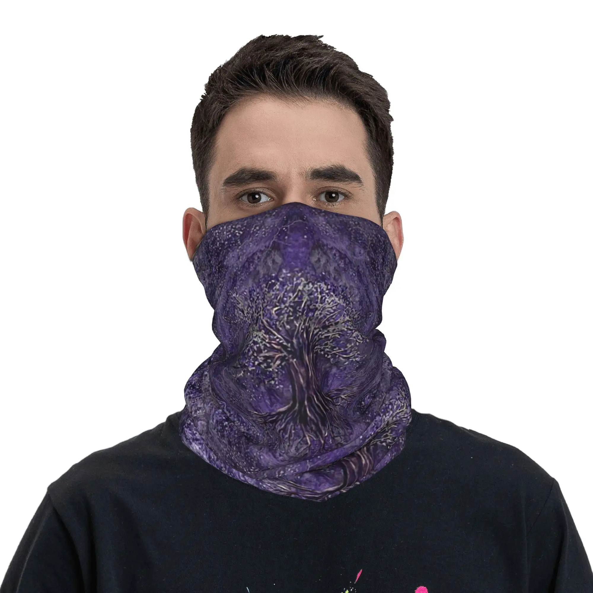 Tree of life Yggdrasil Amethyst and silver Bandana Neck Cover Printed Wrap Scarf Balaclava Hiking Fishing For Men Women Winter
