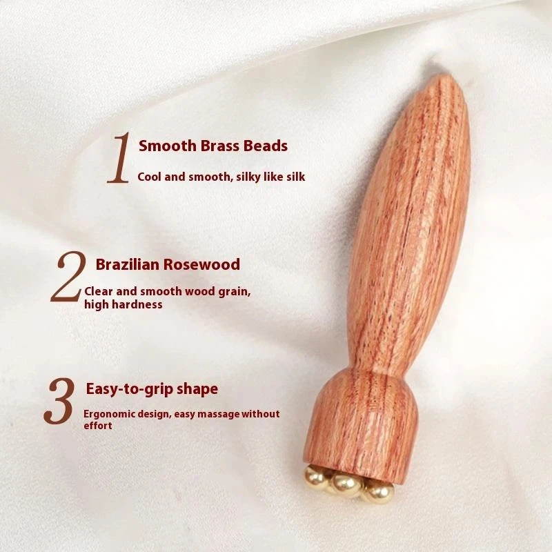 Lymphatic Contour Facial Brush&Brass Eye Massage Stick Sandalwood Face Eye Meridian Acupressure Massage Tool Contour Brush