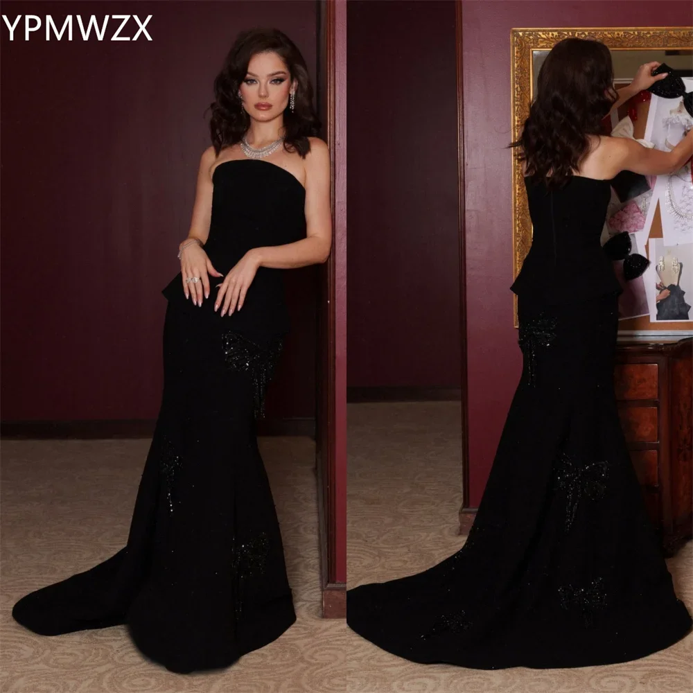 

Customized Women Party Dress Occasion Prom Gown Evening YPMWZX Strapless Mermaid Floor Length Skirts Sleeveless Applique Bespoke