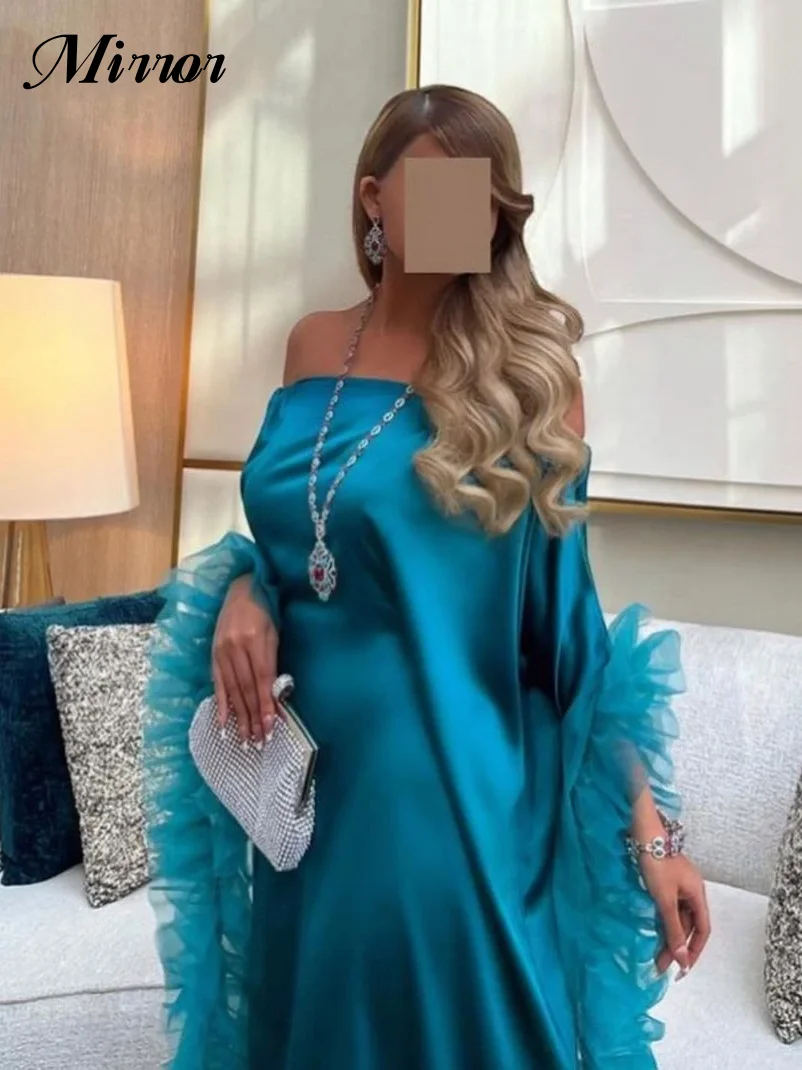 Mirror Dress Elegant Vintage Peacock Blue Ruffles Boat Neck Customized Formal Occasion Ball Prom Dress Evening Party Gowns