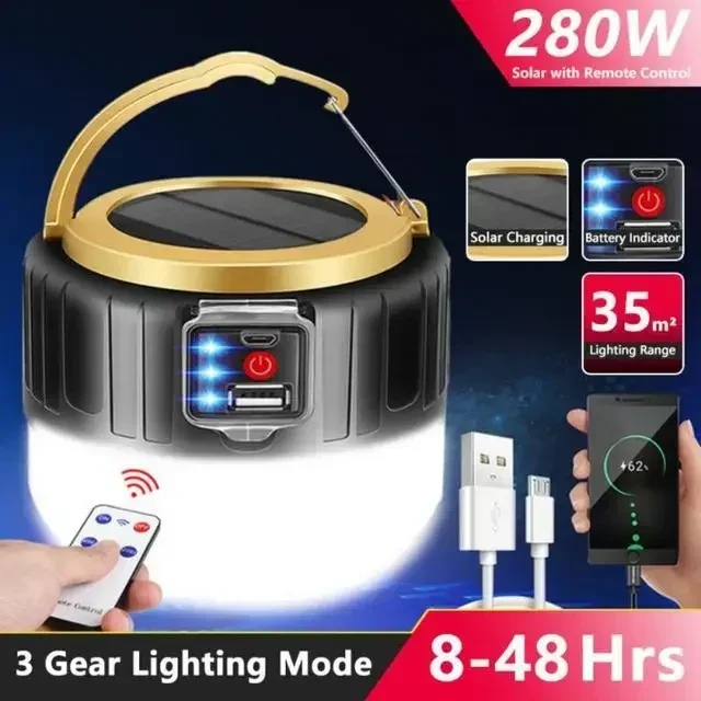 

Solar Camping Light Power Bank LED Camping Lanterns With Remote Control Waterproof Outdoor Tent Light Rechargeable Flashlight