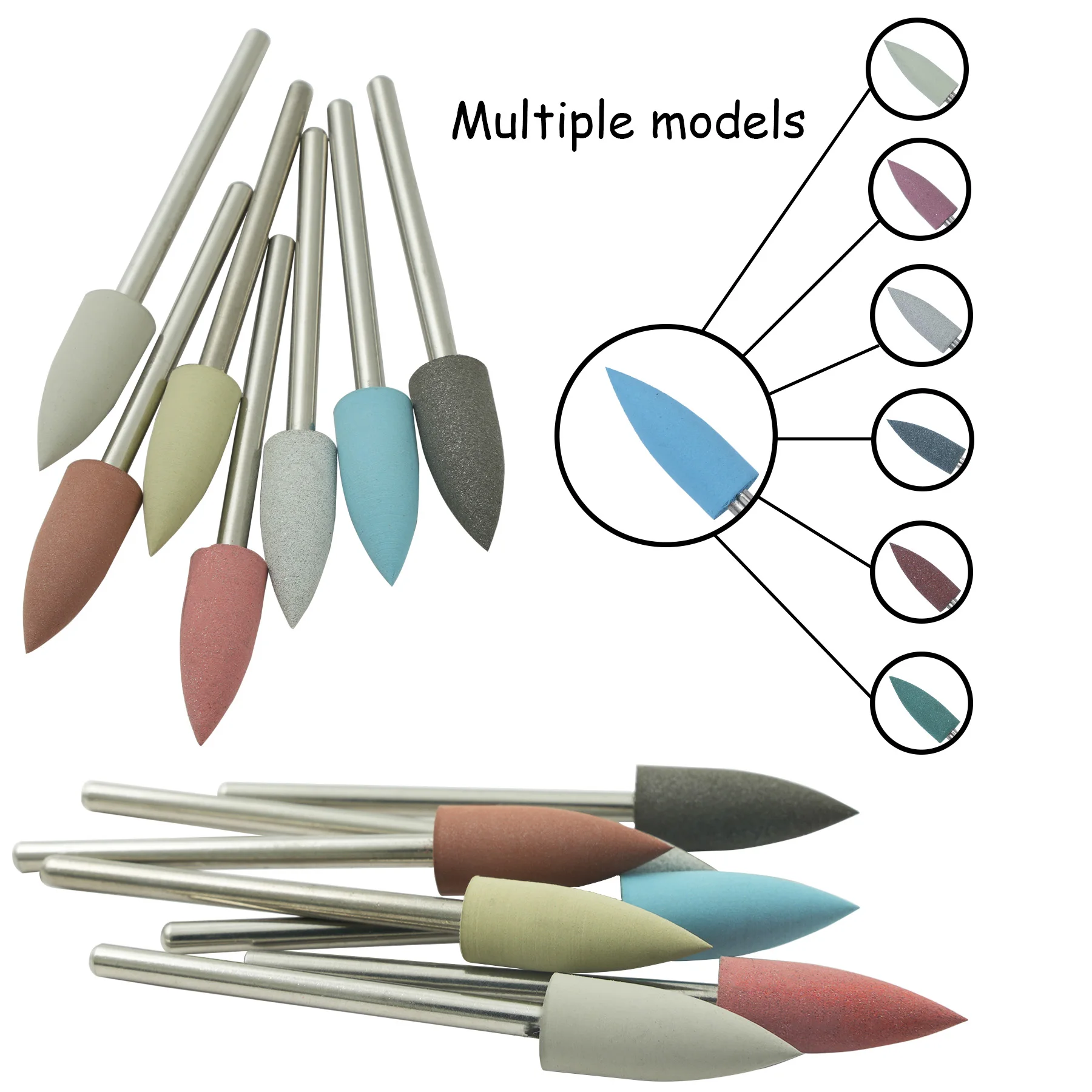 10pcs 2.35mm Dental Lab Polishers Kit Flexible Rubber Denture Acrylic Teeth Polishing Tools in 7 Colors for Dental Labs