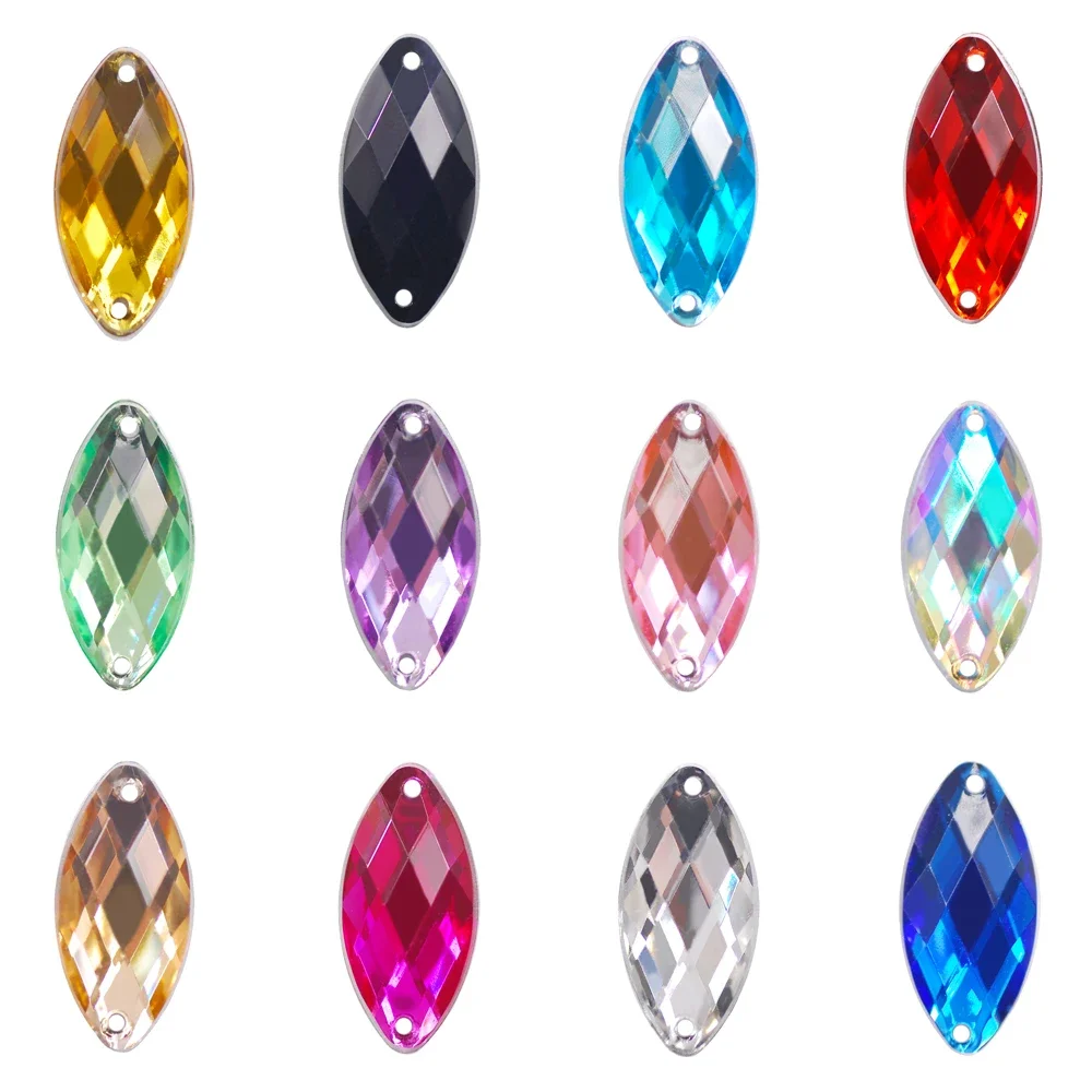 5x10mm 6x12mm 7x15mm 9x18mm Horse Eye Shape Flatback With Two Holes Acrylic Crystal Sewing Rhinestone For Clothes Wedding Dress