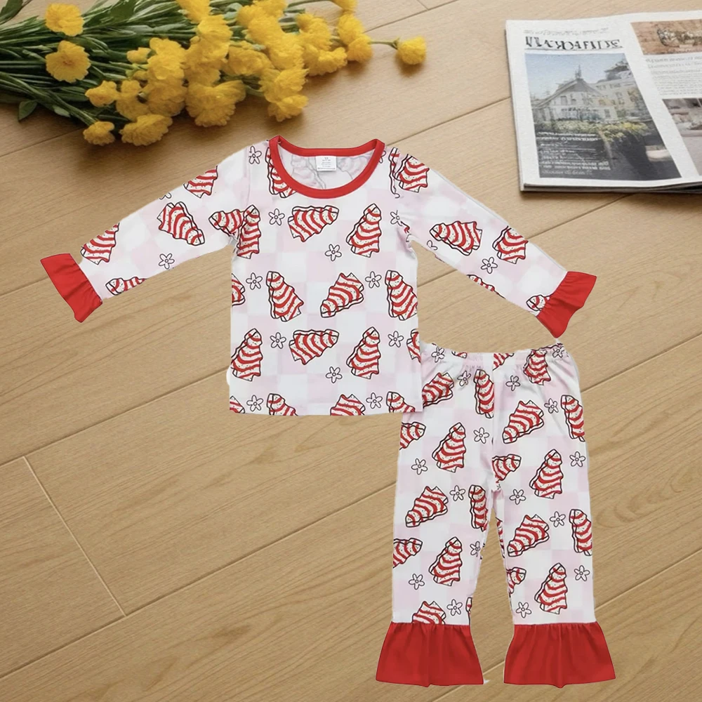 9.22 Kids Winter Clothes For Girls Baby Girls Christmas Cake Checkered Top Pants Bamboo Pajamas Clothes Sets