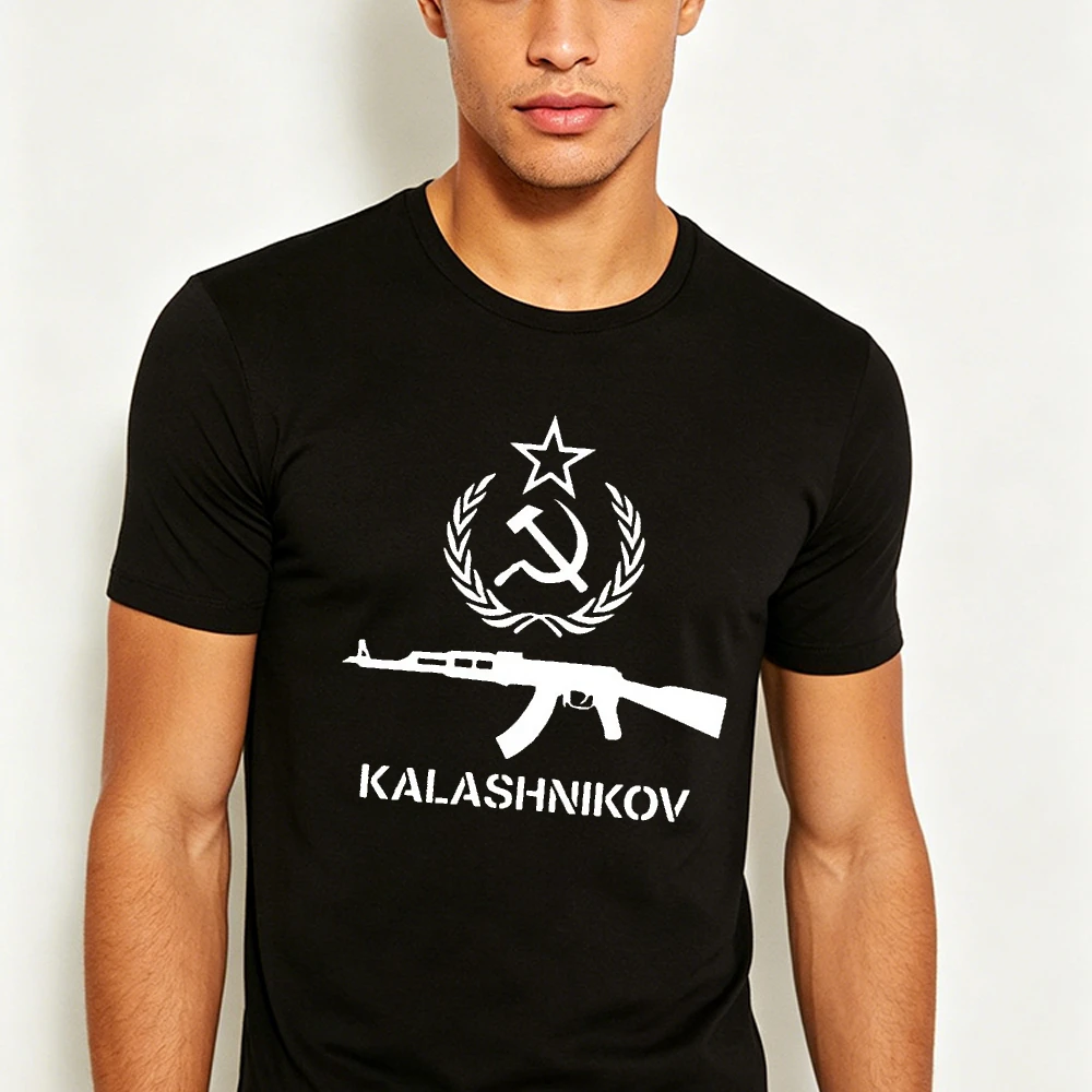 Cool AK 47 Gun Print T Shirt Men USSR Russia Kalashnikov Graphic Tee Summer Hip Hop Streetwear Tactical Military Shirt