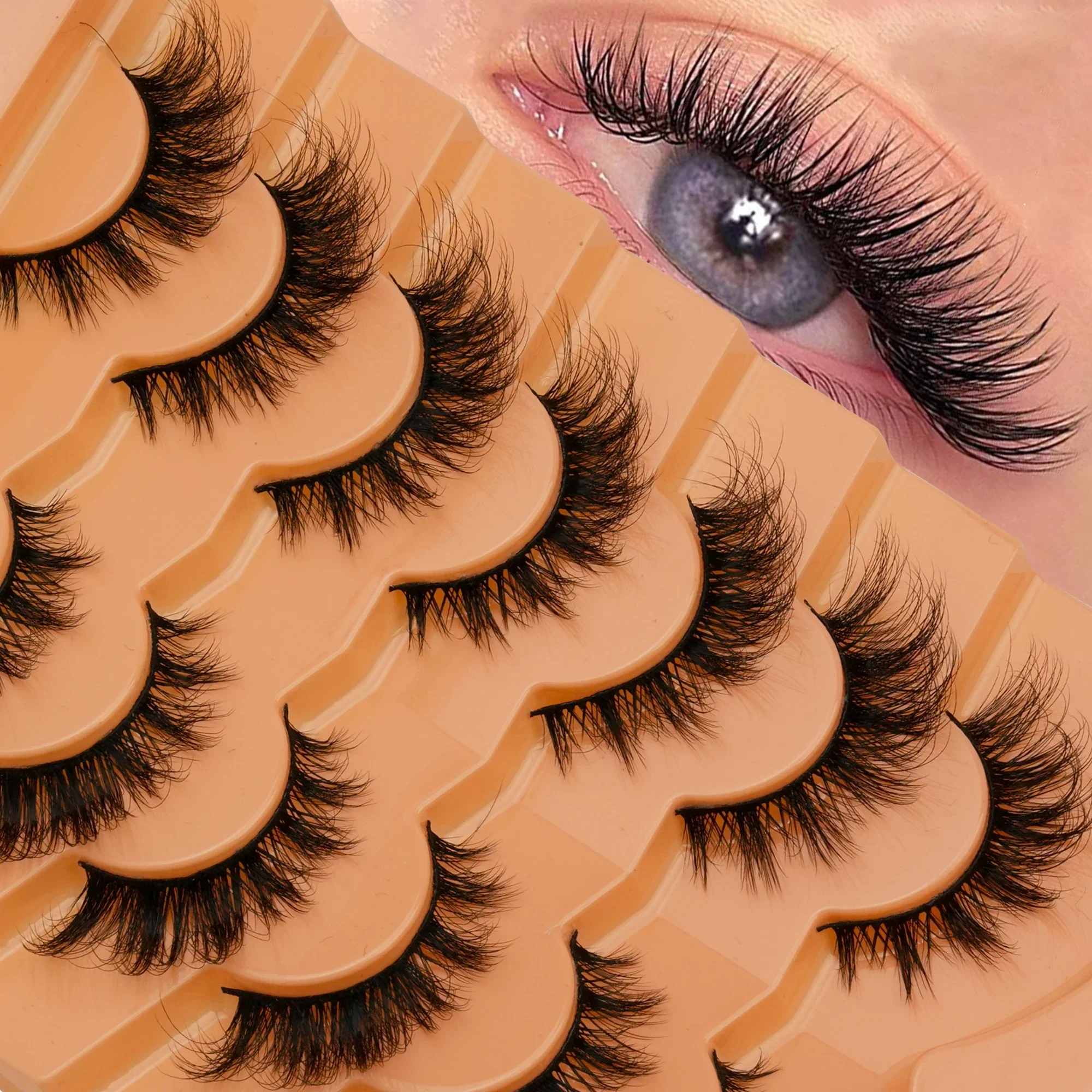 7 Pairs 3D Faux Mink False Eyelashes Wispy Fluffy Voluminous Strip Lashes Reusable for Daily Party Makeup