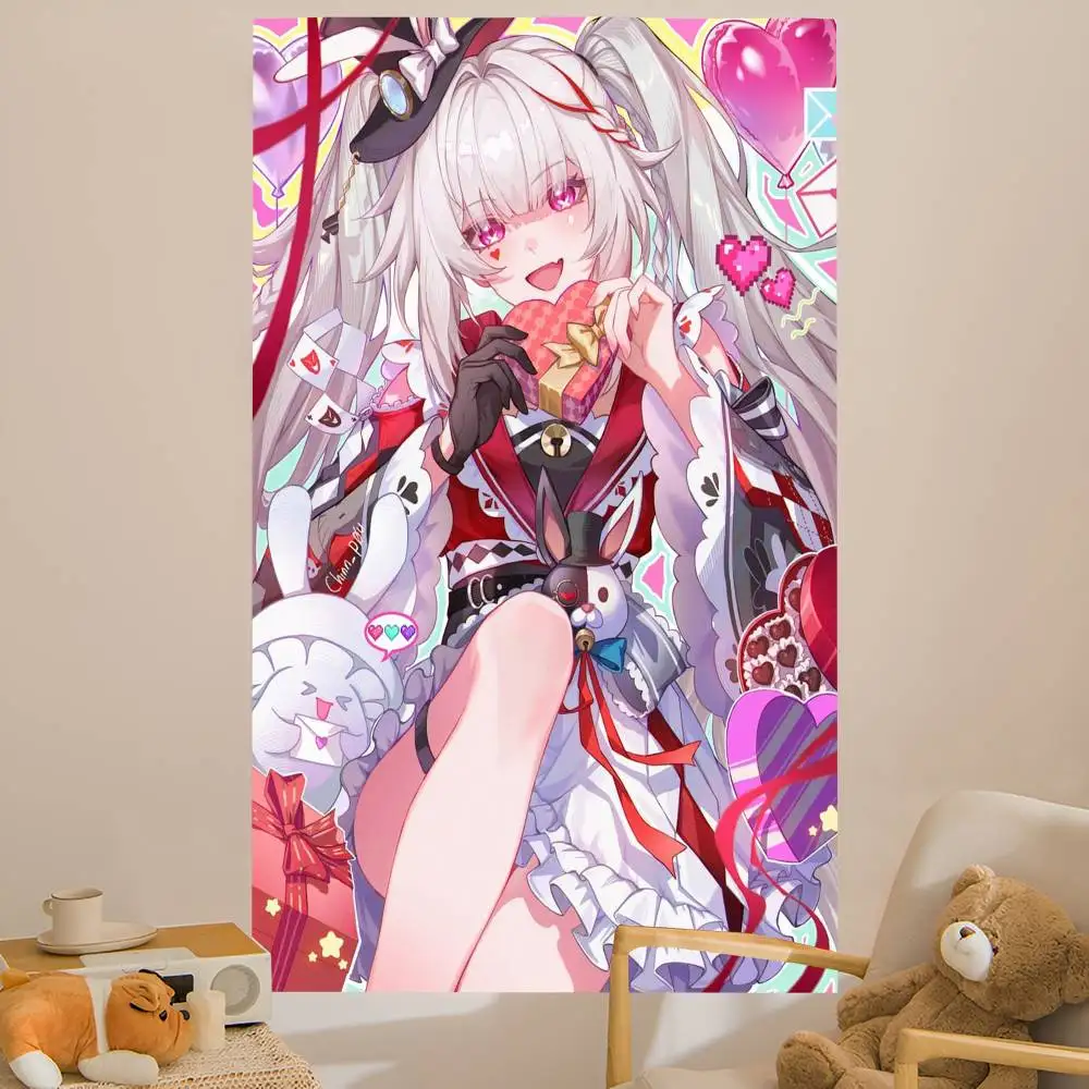 Game Honkai Star Rail Sparkle Anime Tapestry Hippie Flower Wall Carpets Dorm Decor Cheap Hippie Wall Hanging