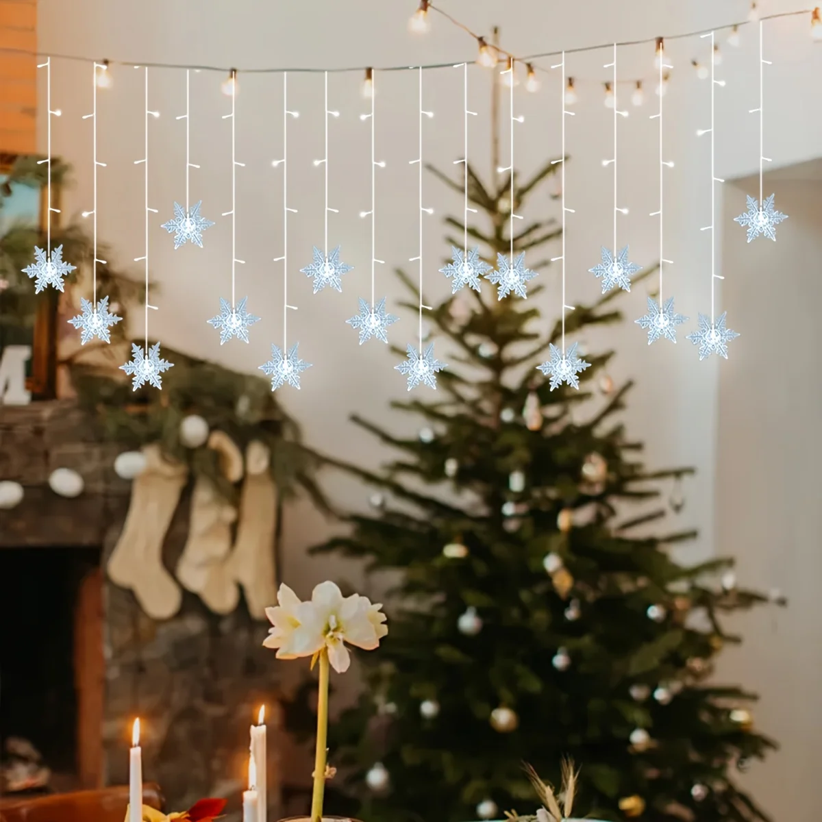 

8 Modes Christmas Decorations Snowflake Window Curtain Garlands Led Icicle Fairy Lights Flashing EU-Plug New Year 2025